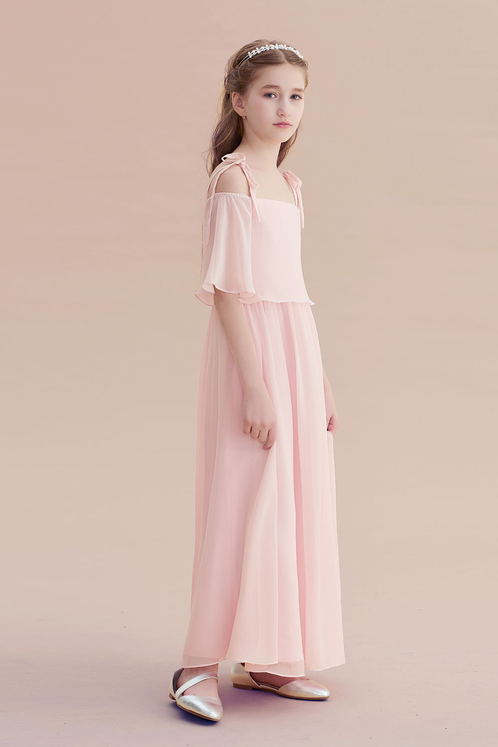 BMbridal A-Line Cold-shoulder Chiffon Flower Girl Dress Online-BMbridal