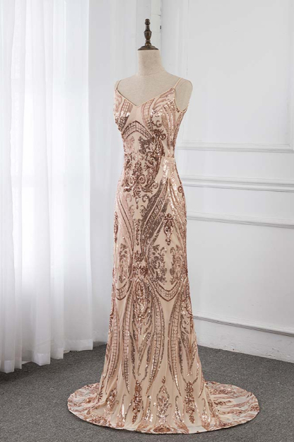 BMbridal Chic Spaghetti Straps V-Neck Sleeveless Prom Dresses with Appliques