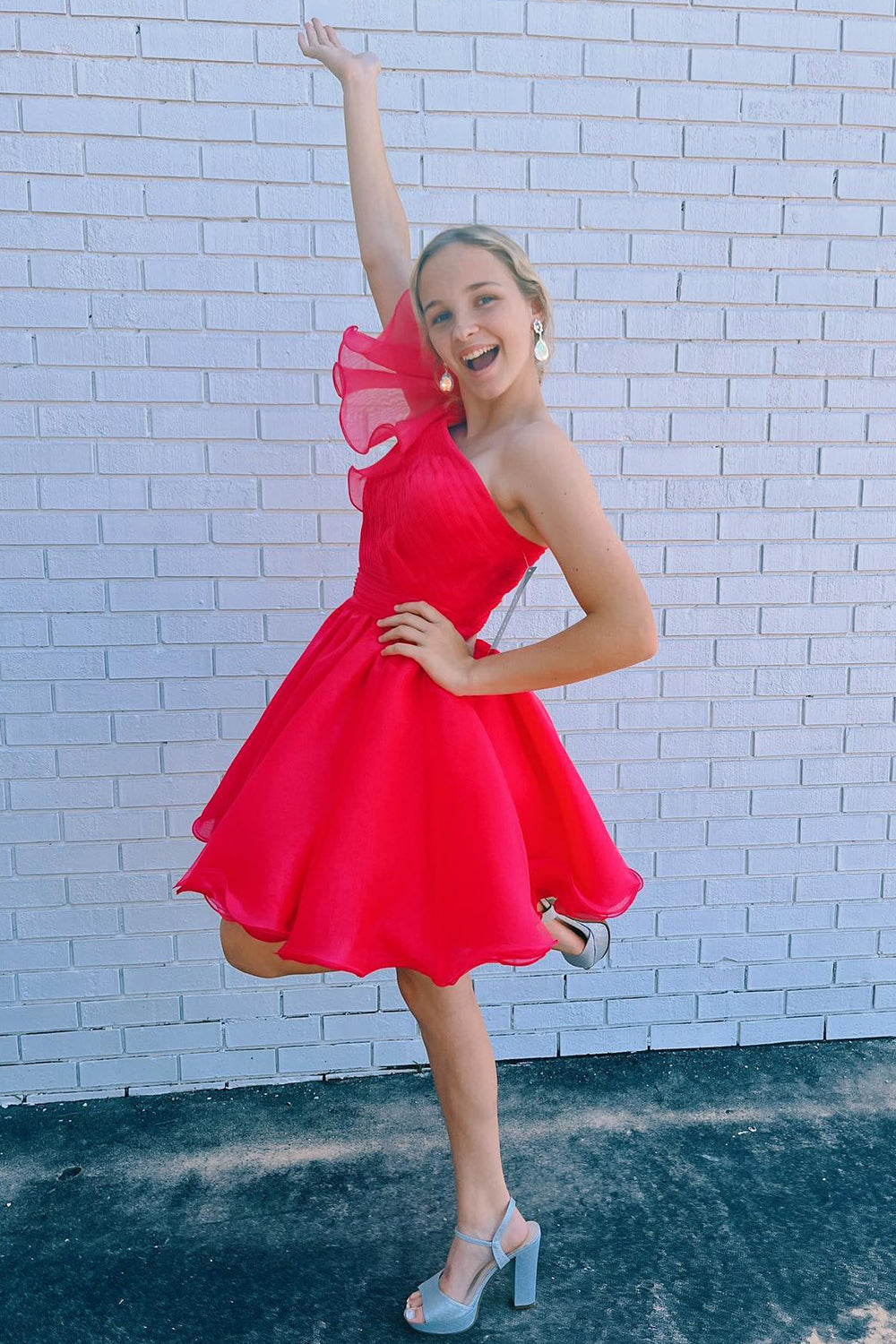 Purple A-Line One Shoulder Organza Homecoming Dress with Ruffle-BMbridal