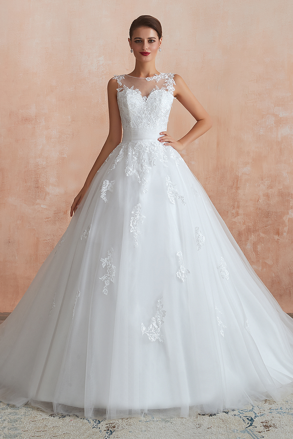 BMbridal Affordable Sweetheart Sleeveless White Lace Wedding Dresses Online