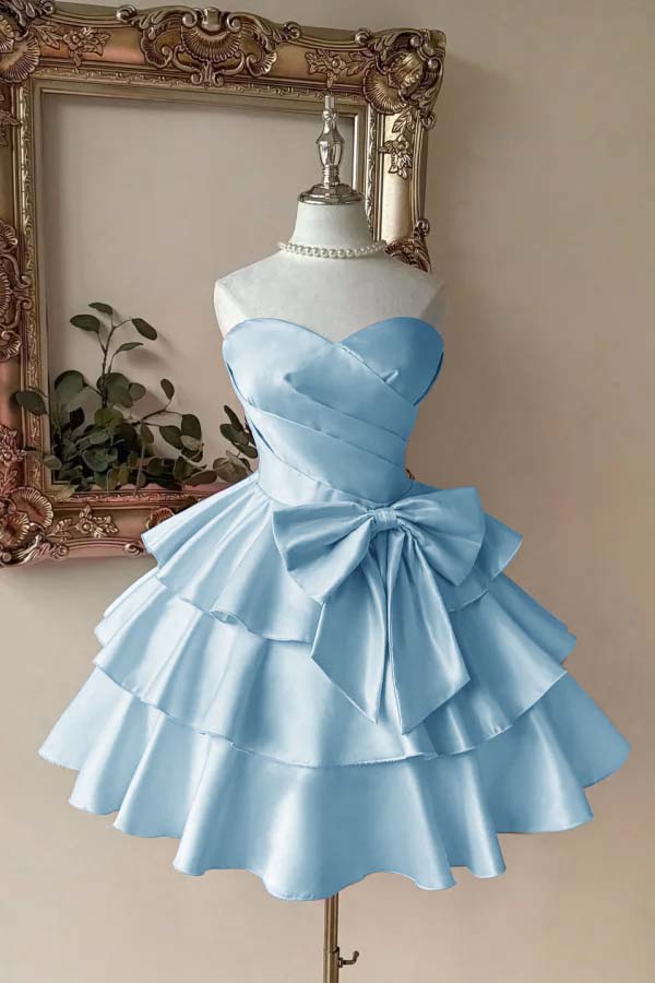Strapless Sweetheart Sleeveless Short Prom Dress With Pleated