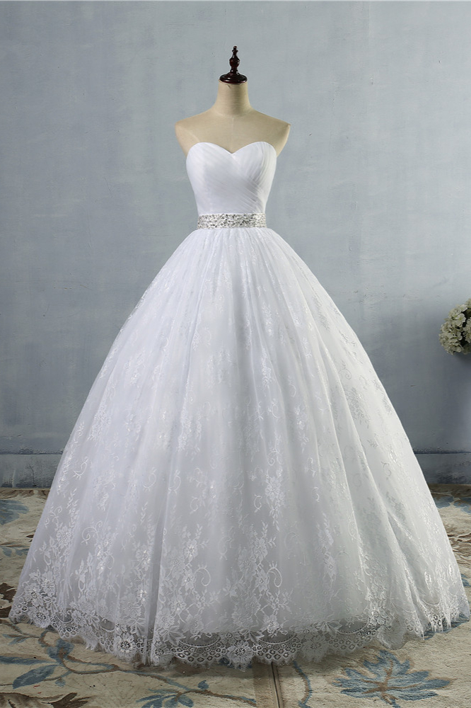 BMbridal Stylish Tulle Appliques Ball Gown Wedding Dresses Sweetheart Sleeveless Bridal Gowns with Beading Sash-BMbridal