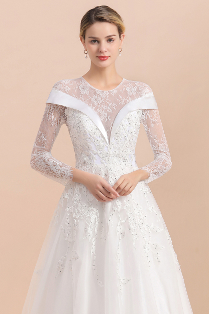 BMbridal Gorgeous Long Sleeve Lace Wedding Dress Online Appliques Bridal Gowns With Beadings