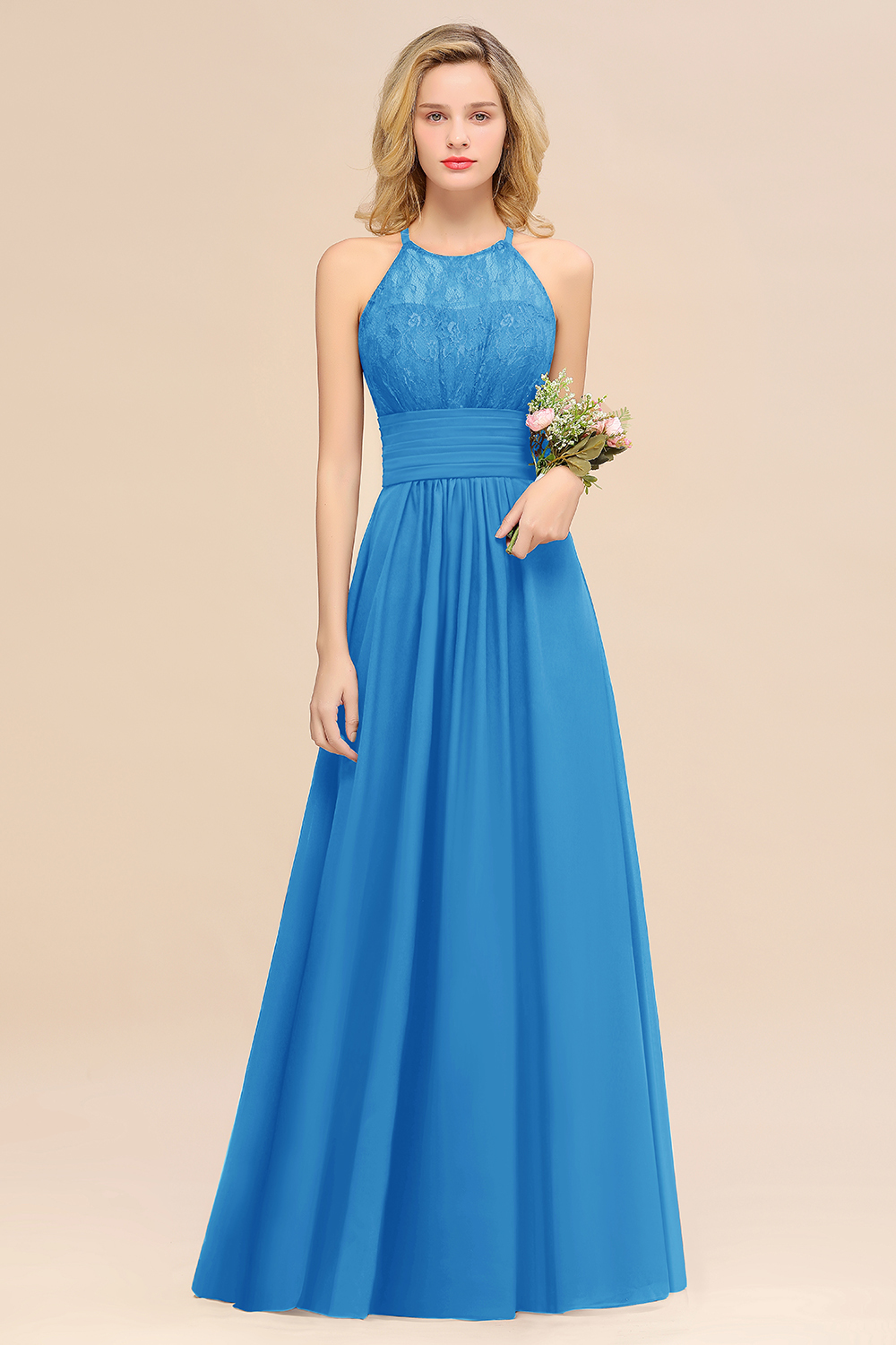 BMbridal Elegant Halter Ruffles Sleeveless Grape Lace Bridesmaid Dresses Affordable-BMbridal