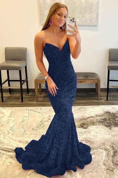 Sparkly Gold Sweetheart Mermaid Long Sequin Prom Dress