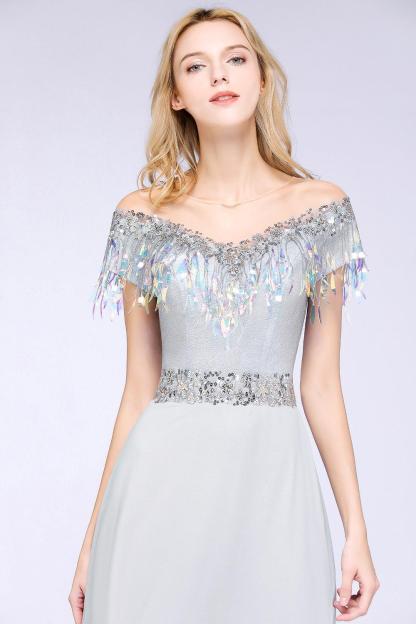 BMbridal A-line Jewel Short Sleeves Sequins Evening Dress with Tassels