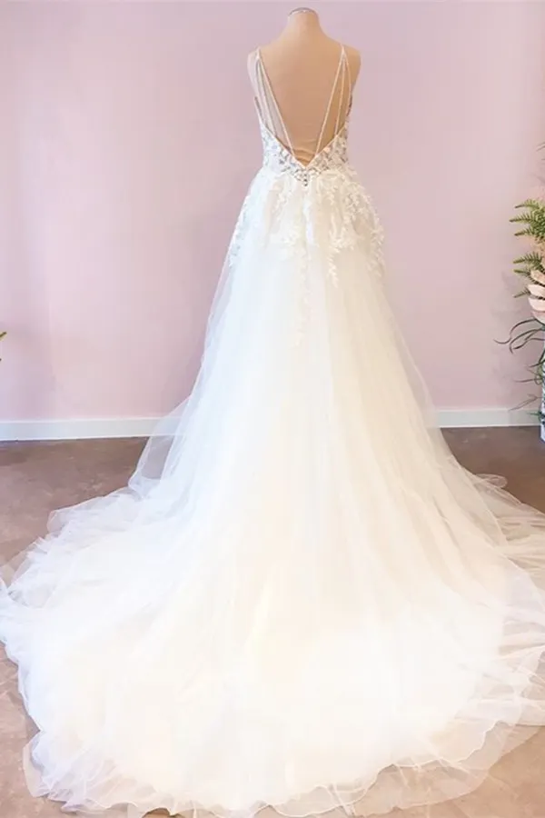 Stunning Floor-Length Sweetheart Spaghetti Straps Wedding Dress with A-Line Tulle