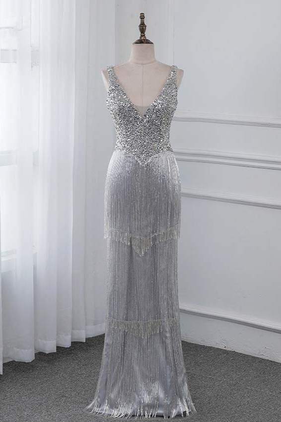 BMbridal Chic V-Neck Sleeveless Mermaid Prom Dresses with Beadings Top