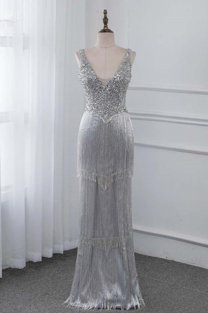 BMbridal Chic V-Neck Sleeveless Mermaid Prom Dresses with Beadings Top