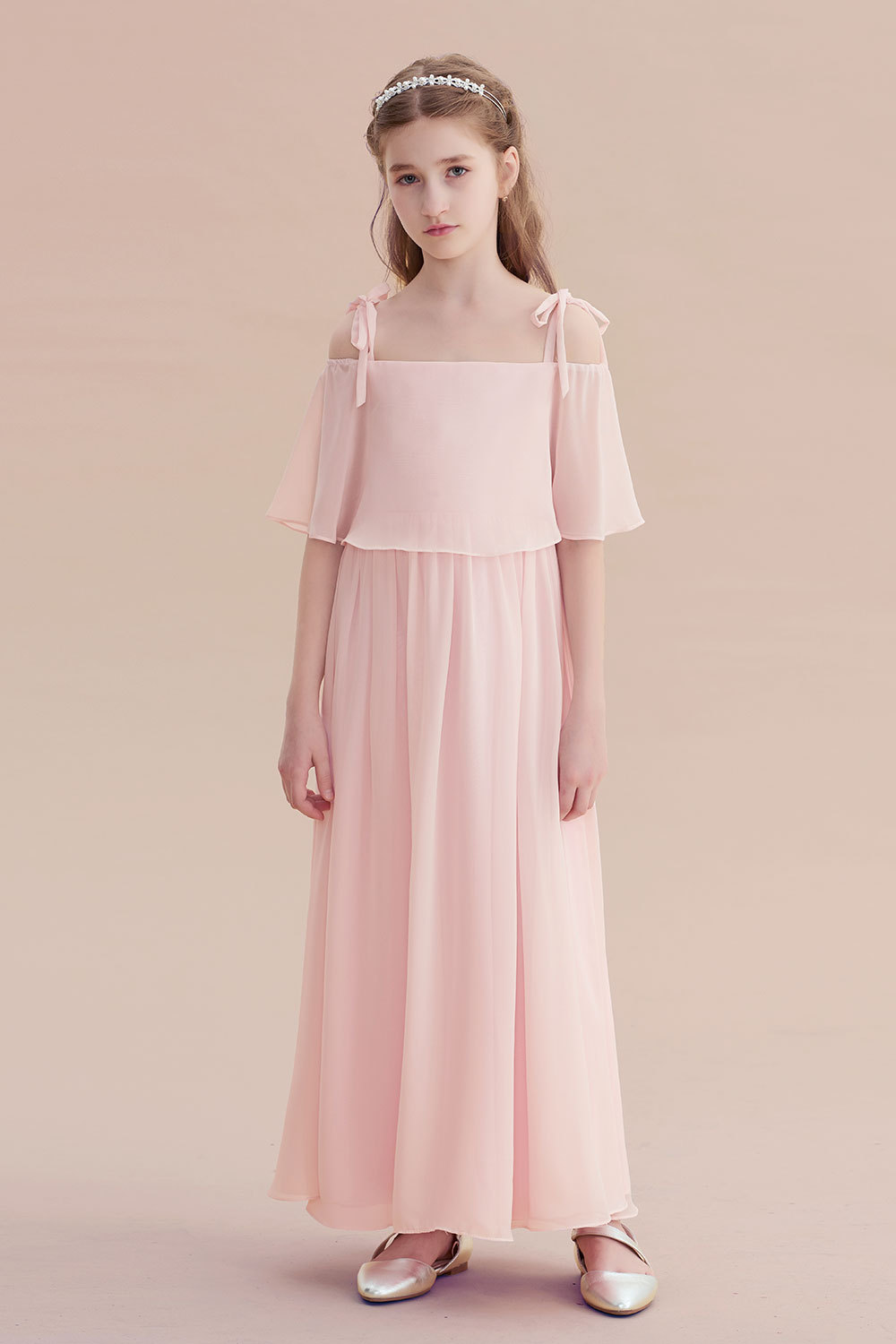 BMbridal A-Line Cold-shoulder Chiffon Flower Girl Dress Online-BMbridal