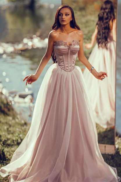 Bmbridal Sweetheart Long Prom Dress Tulle With Appliques