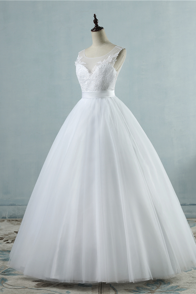 BMbridal Chic Square Neckling Sleeveless Wedding Dresses White Tulle Lace Bridal Gowns On Sale