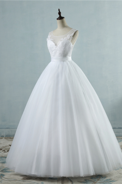 BMbridal Chic Square Neckling Sleeveless Wedding Dresses White Tulle Lace Bridal Gowns On Sale