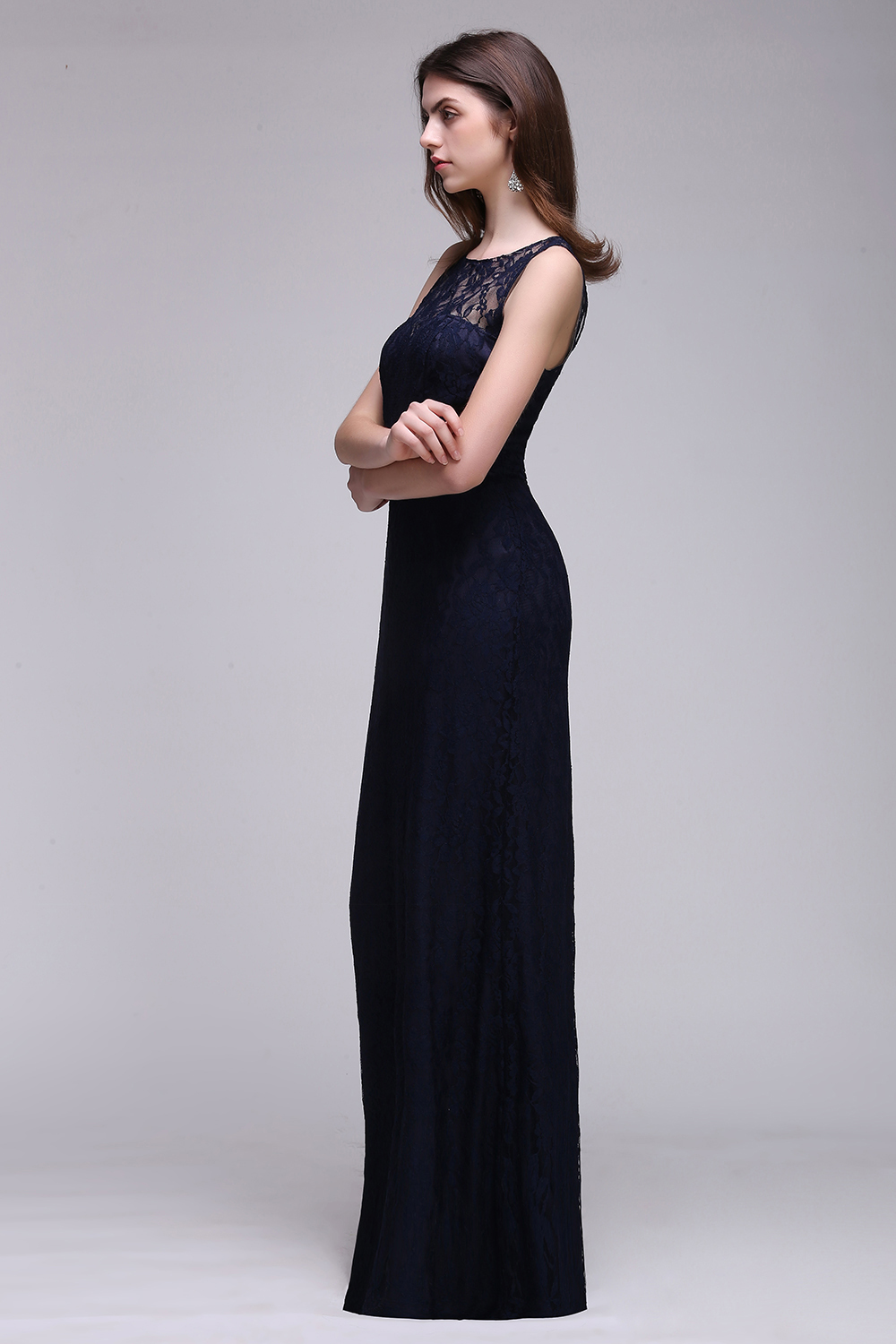 BMbridal Chic Sleeveless Scoop Lace Bridesmaid Dress with Keyhole Back-BMbridal