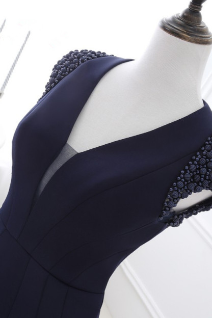 BMbridal Stylish V-Neck Mermaid Black Prom Dresses Sleeveless Beadings Open Back Party Dresses On Sale-BMbridal