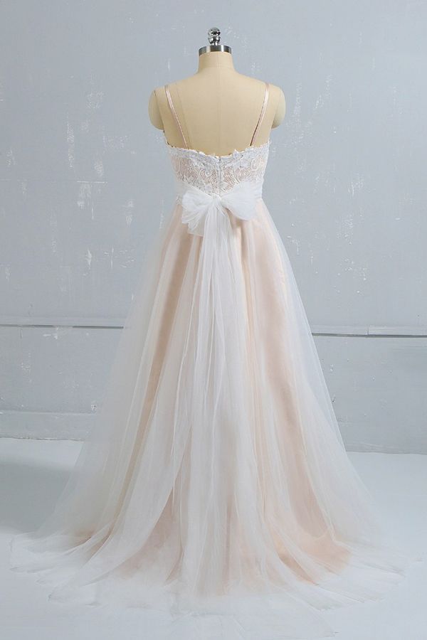 BMbridal Stylish Spaghetti Straps Sleeveless Lace Wedding Dresses Champgne A-line Ruffles Bridal Gowns On Sale-BMbridal