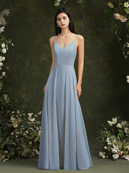 BMbridal Spaghetti-Straps V-Neck Champagne Bridesmaid Dress Long Sleeveless