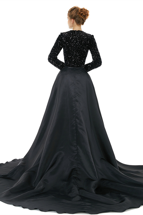 Bmbridal Long Sleeves Sequins Prom Dress Mermaid Overskirt