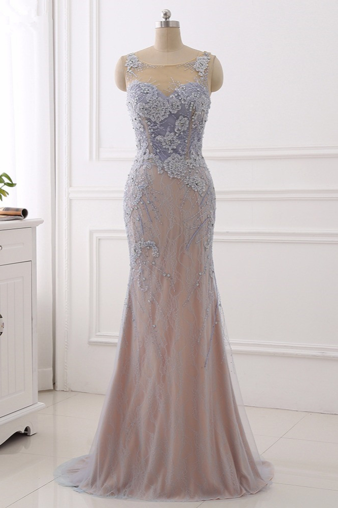 BMbridal Elegant Jewel Sleeveless Mermaid Prom Dresses Pearls with Appliques Online