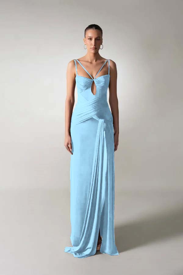 Spaghetti Strap Sleeveless Long Mermaid Prom Dress With Pleated