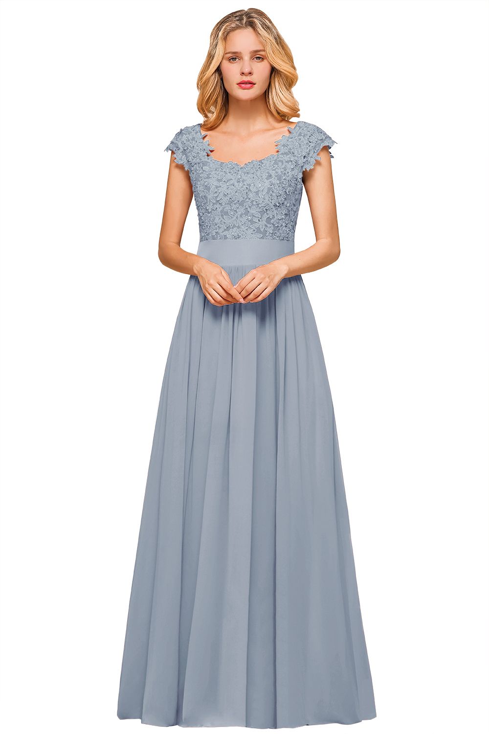 BMbridal Elegant Long Chiffon Prom Dress With Lace Appliques On Sale