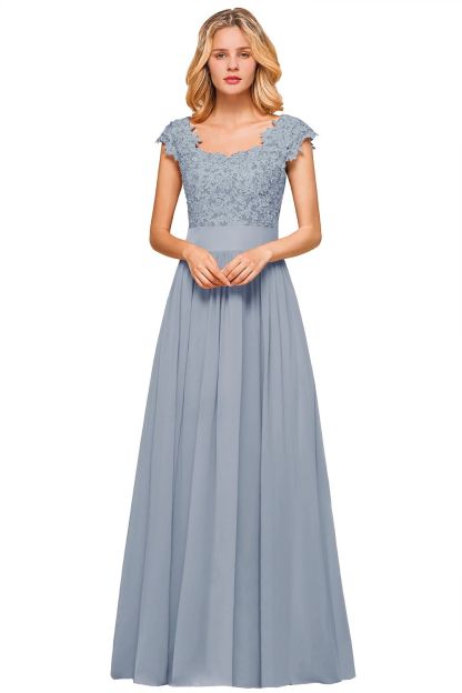 BMbridal Elegant Long Chiffon Prom Dress With Lace Appliques On Sale