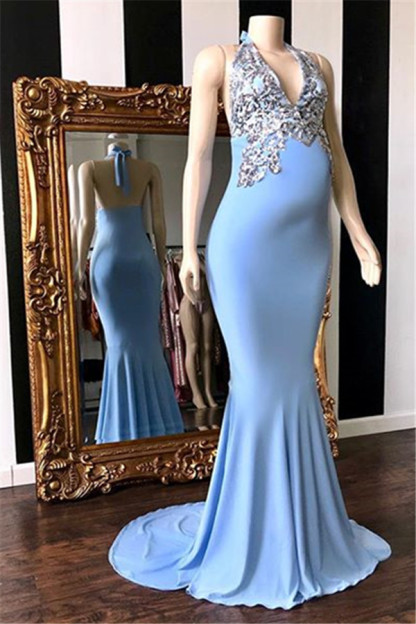 Bmbridal Halter V-Neck Mermaid Maternity Dress Sleeveless With Appliques