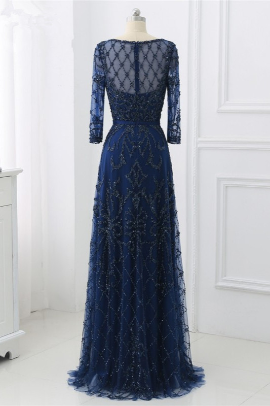 BMbridal Glamorous Red Tulle Jewel Appliques Prom Dresses Long Sleeves with Rhinestones On Sale