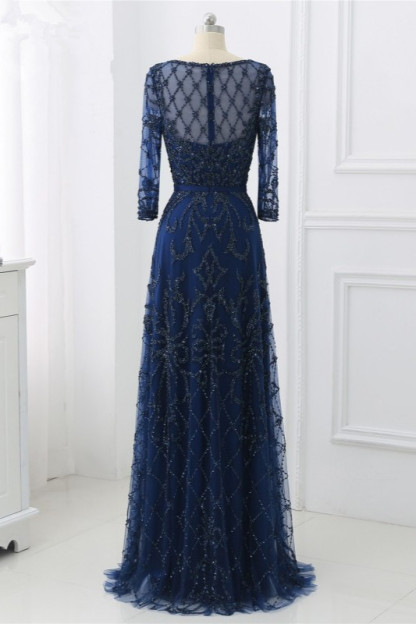 BMbridal Glamorous Red Tulle Jewel Appliques Prom Dresses Long Sleeves with Rhinestones On Sale