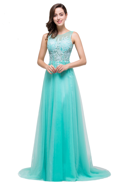 BMbridal A-line Court Train Tulle Evening Dress with Appliques
