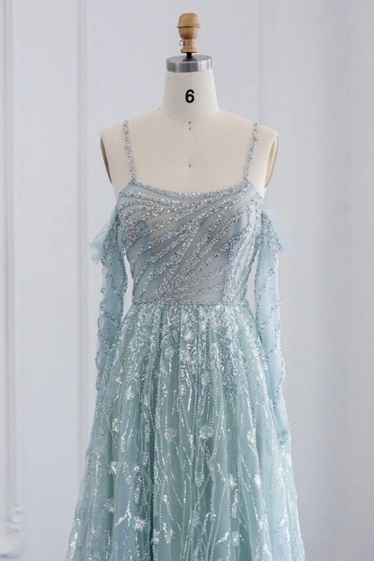 Bmbridal Lilac Tulle Straps A-Line Sleeveless Prom Dresses wih Appliques