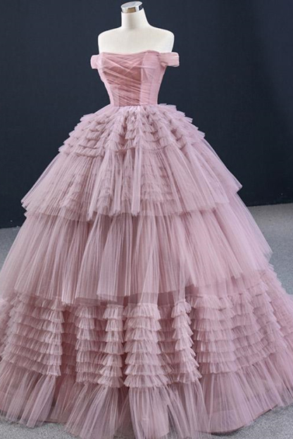 Lotus Off the Shoulder Ball Grown Prom Dress Tulle Layered Strapless On Sale