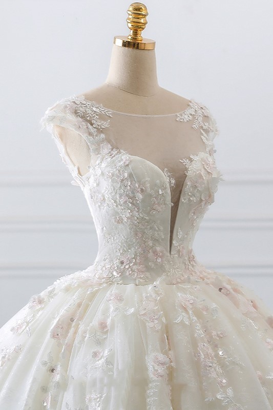 BMbridal Luxury Ball Gown Jewel Tulle Wedding Dress Beading Lace Appliques Sleeveless Bridal Gowns On Sale-BMbridal