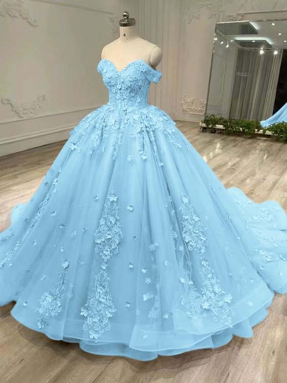 Tulle Sleeveless Off the Shoulder Long Prom Dress With Appliques