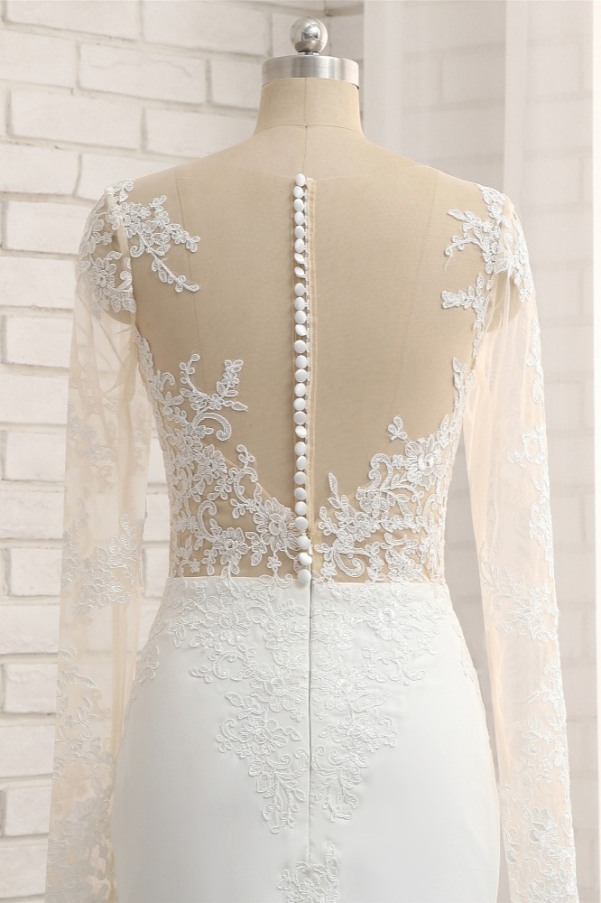 BMbridal Chic Jewel White Chiffon Lace Wedding Dress Long Sleeves Applqiues Bridal Gowns On Sale