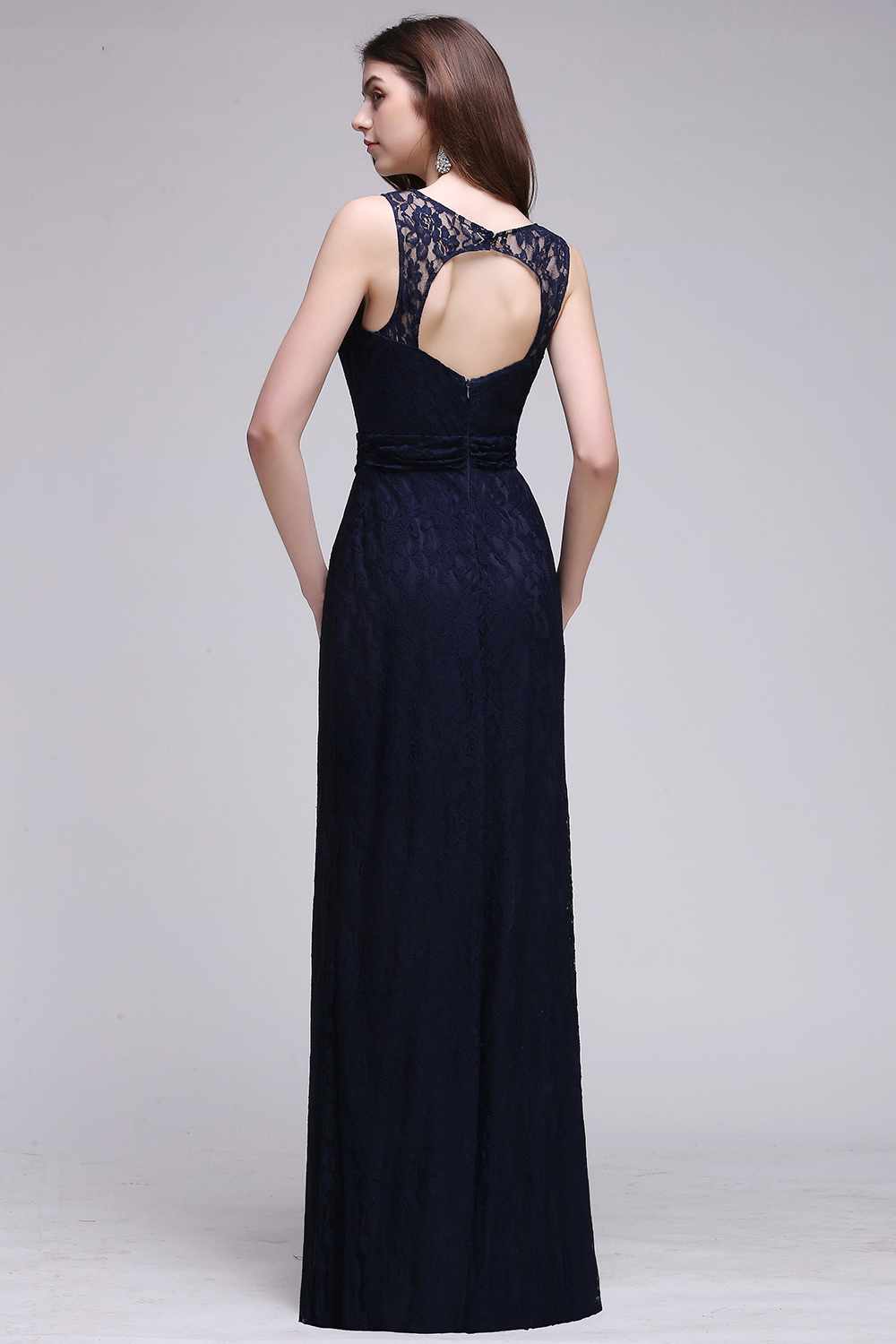 BMbridal Chic Sleeveless Scoop Lace Bridesmaid Dress with Keyhole Back-BMbridal
