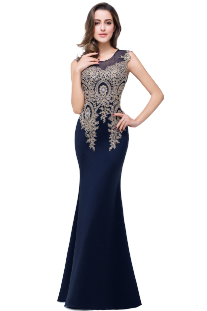 BMbridal Black Mermaid Long Prom Dress With Lace Appliques