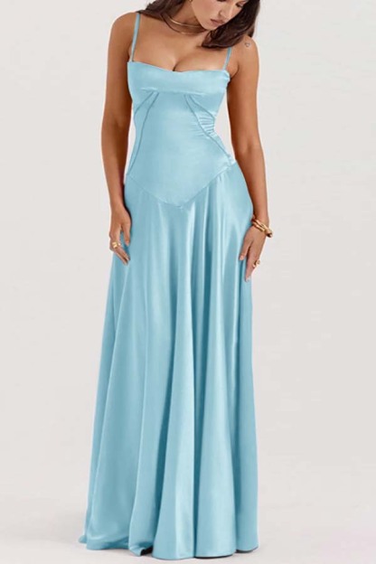 Spaghetti Strap Sleeveless Long Prom Dress With Pleated Ruffle