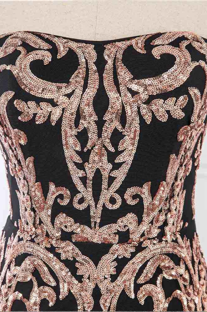 BMbridal Glamorous Strapless Sleeveless Prom Dress with Glod Appliques Online