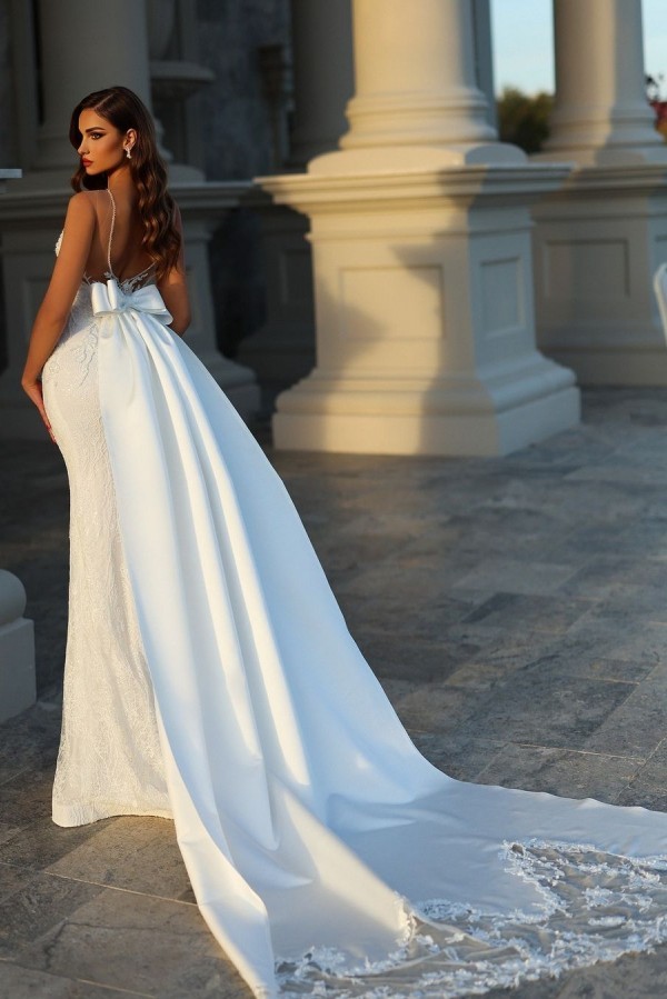 Bmbridal Sweetheart Mermaid Wedding Dress Bowknot With Lace-BMbridal