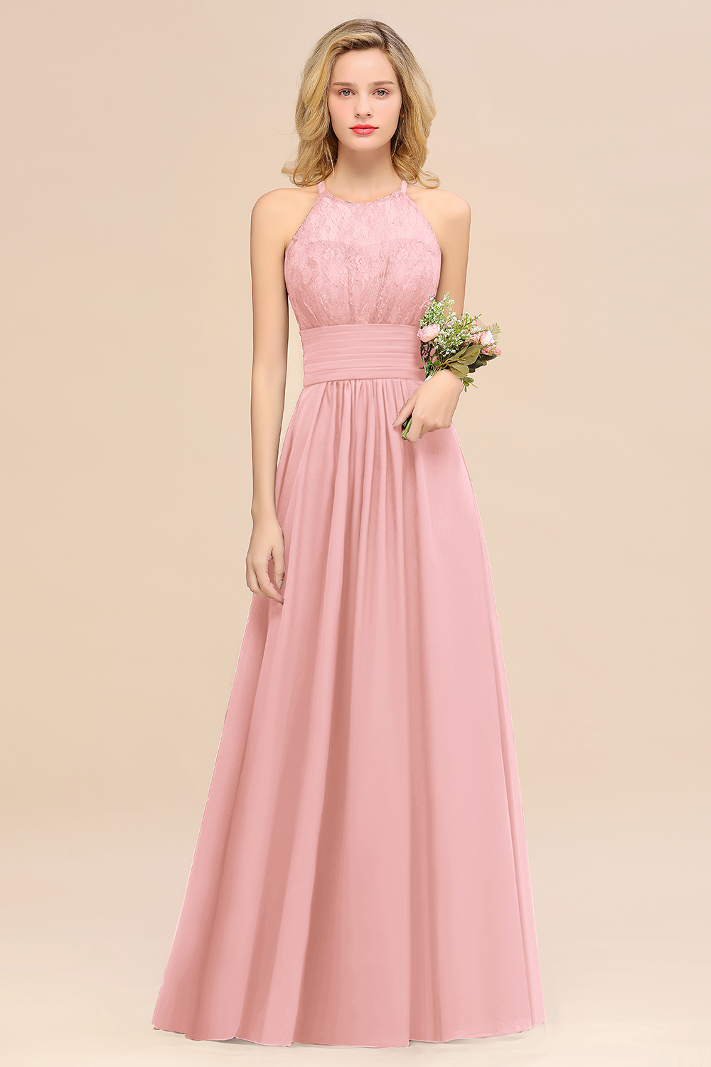 BMbridal Elegant Halter Ruffles Sleeveless Grape Lace Bridesmaid Dresses Affordable-BMbridal