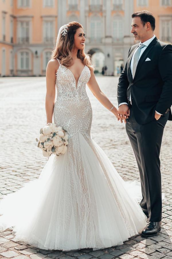 BMbridal Spaghetti-Straps Sleeveless Wedding Dress Mermaid With Lace-BMbridal
