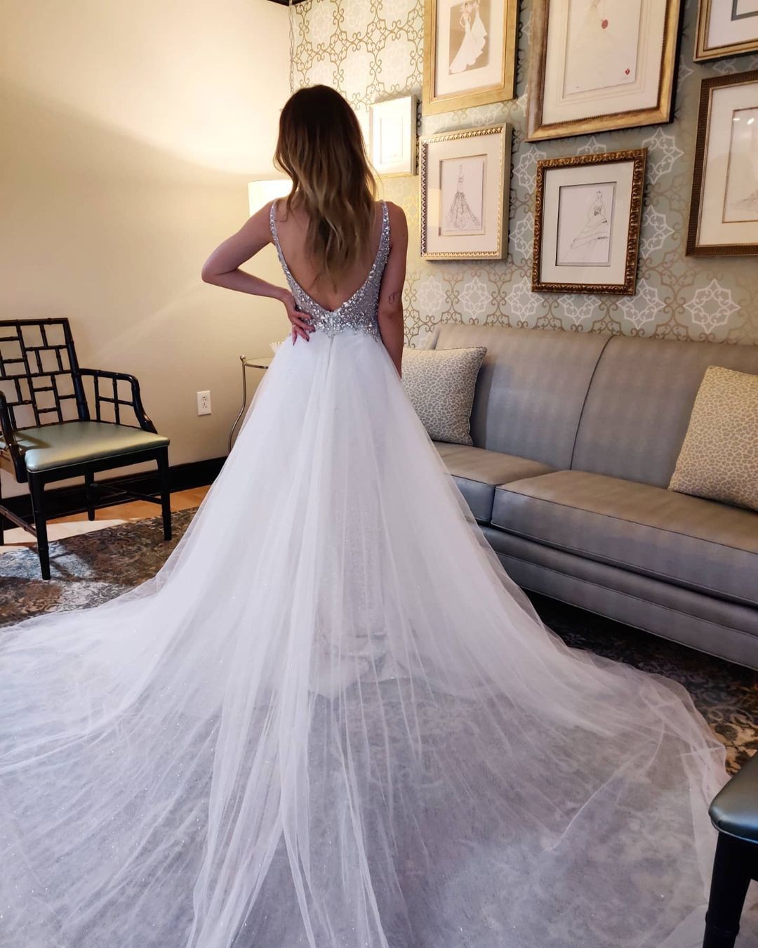 BMbridal V-Neck Sleeveless Tulle Wedding Dress With Beads-BMbridal