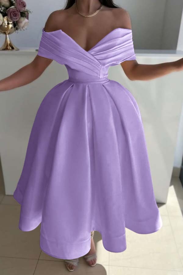 Off the Shoulder Sleeveless A Line Prom Dress With Pleated