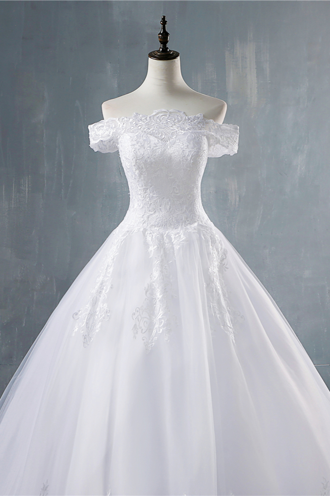 BMbridal Gorgeous Off-the-Shoulder White Tulle Wedding Dress Lace Appliques Bridal Gowns On Sale