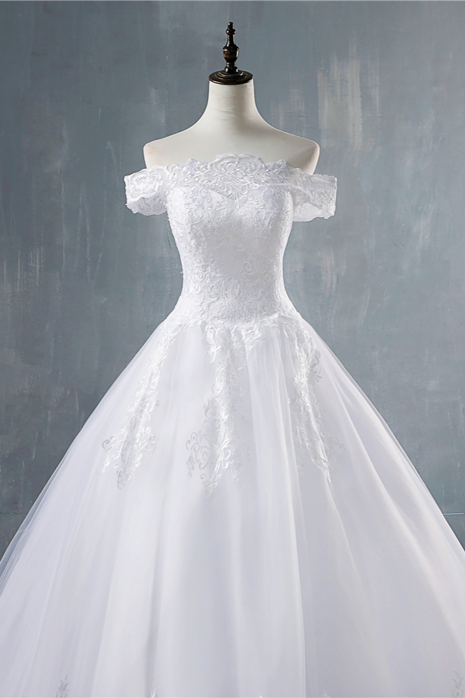 BMbridal Gorgeous Off-the-Shoulder White Tulle Wedding Dress Lace Appliques Bridal Gowns On Sale