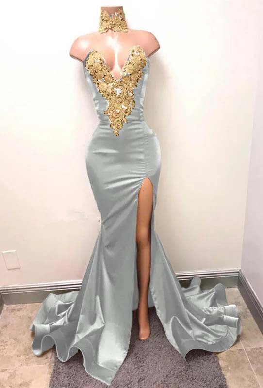 Mermaid Burgundy Deep V Neck Sleeveless Prom Dress Split With Lace Appliques