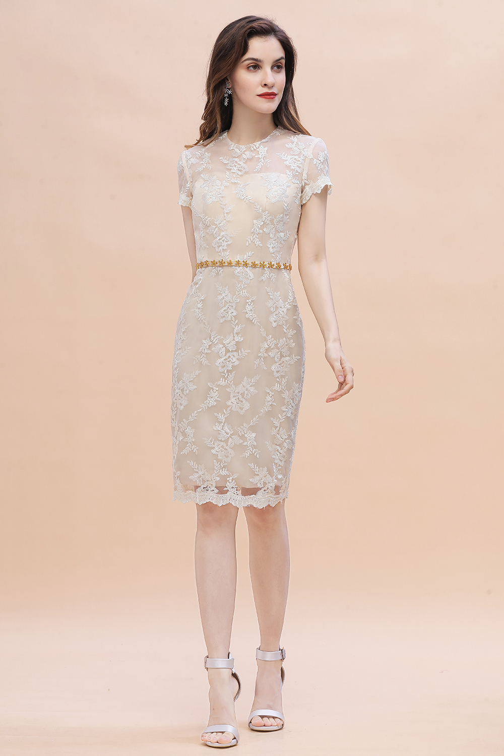 BMbridal Chic Jewel Tulle Lace Beadings Mother of Bride Dress with Short Sleeves Online-BMbridal