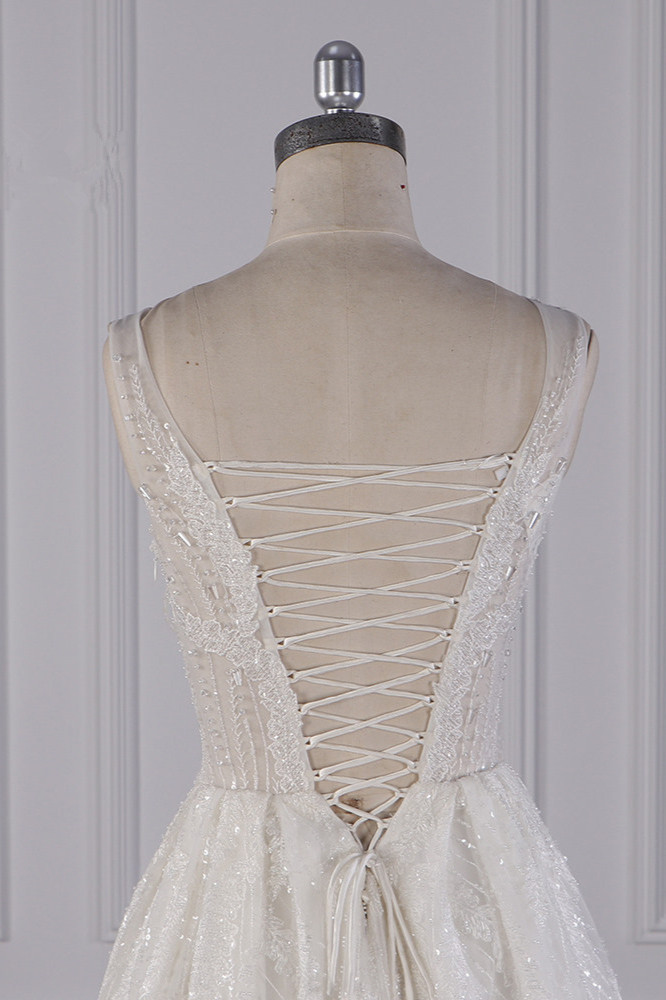 BMbridal Sparkly Beadings A-Line Ruffle Wedding Dress Jewel Appliques Bridal Gowns On Sale-BMbridal