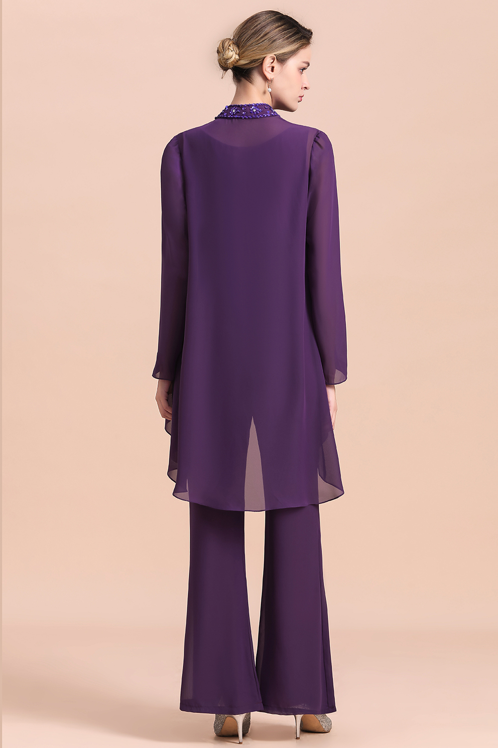 BMbridal Affordable Straps Beading Grape Chiffon Mother of Bride Jumpsuit Online with Wrap-BMbridal